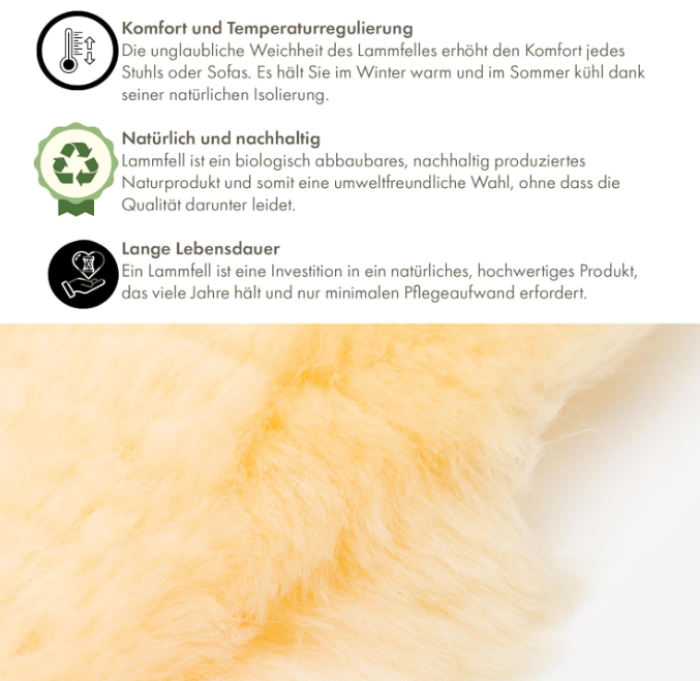 Preview: Fillikid Lammfell Basic Natur weiche Fellstruktur 70 bis 80 cm