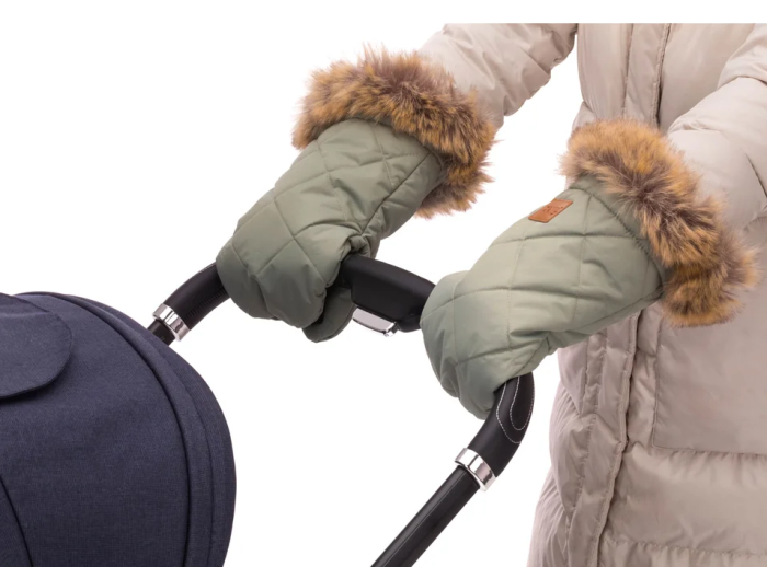 Preview: Fillikid Nuuk Salbei Kinderwagen Handwärmer mit Kunstfell