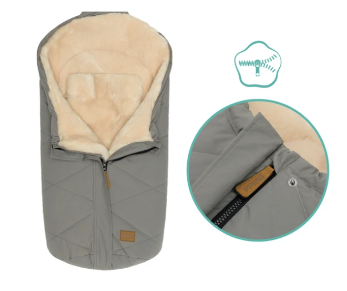 Preview: Fillikid Winterfußsack Grau mit weichem veganem Kunstfell
