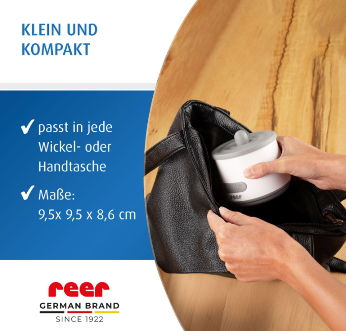 Preview: Kompakter reer Heat2Go Babykostwärmer für Wickeltasche und unterwegs