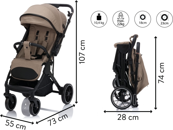 Fillikid Axis Taupe mit großem Sonnenverdeck und Einkaufskorb
